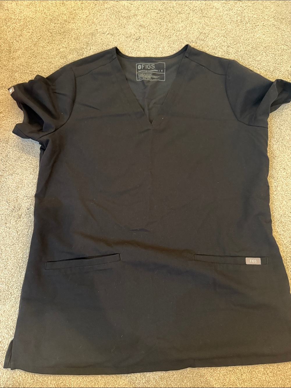 Figs Black Short Sleeve V-Neck Women's Top